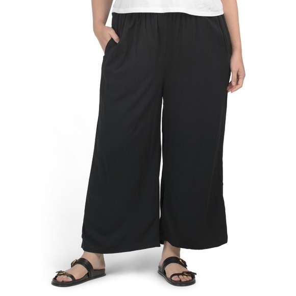 Jane and Delancey Pants - Jane + Delancey Wide Leg Cropped Culottes Pants Size 1X Black Elastic Waist NWT